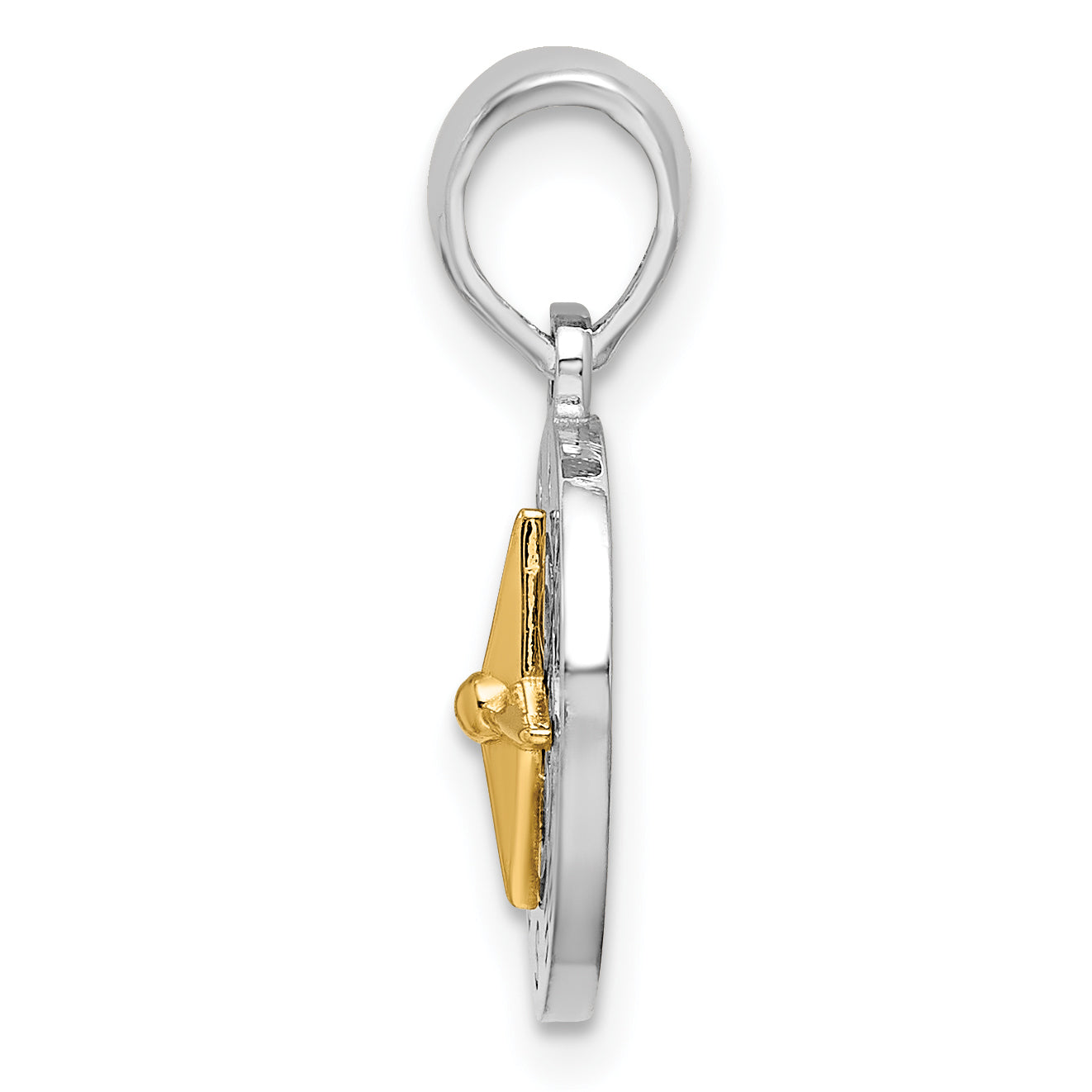 De-Ani Sterling Silver Rhodium-Plated Polished Mini Compass with 14k Needle Pendant Secondary image