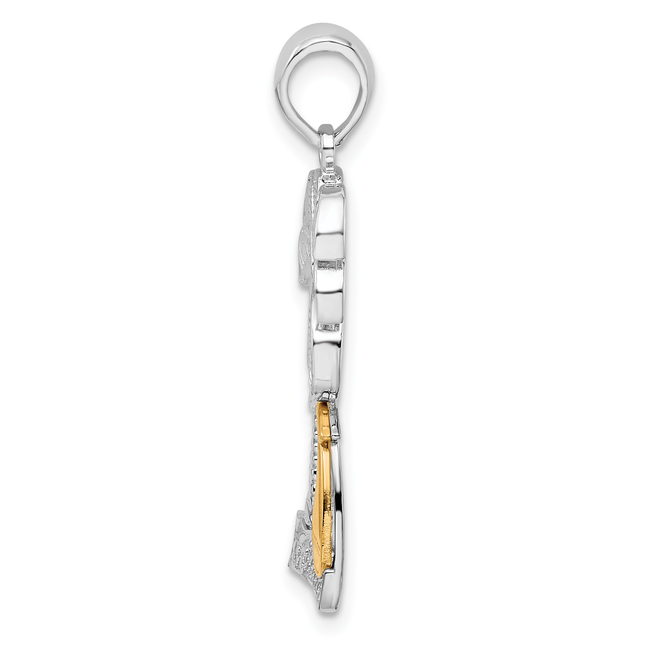 De-Ani Sterling Silver Rhodium-Plated Polished Palm Tree with 14k Sailboat Pendant Secondary image