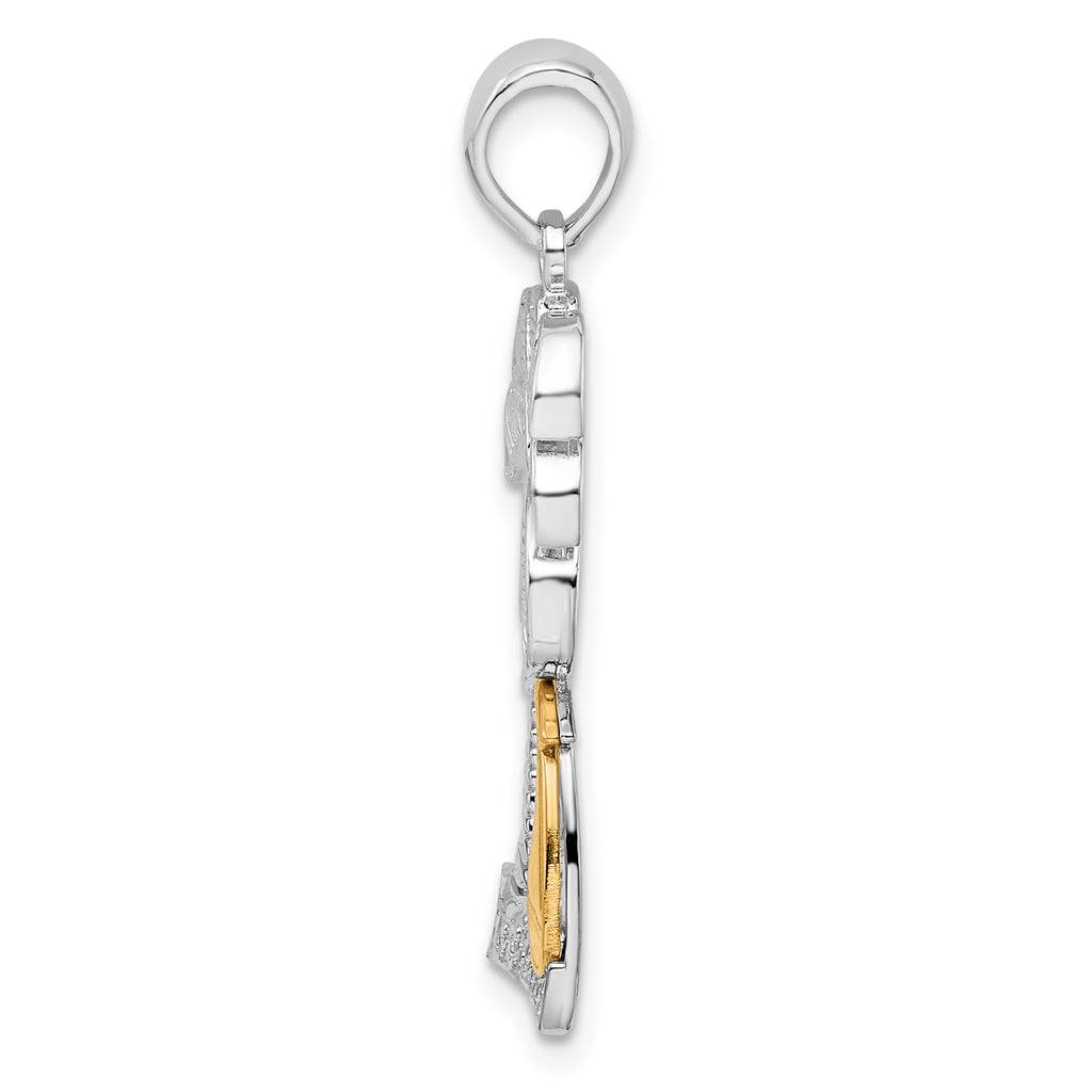 De-Ani Sterling Silver Rhodium-Plated Polished Palm Tree with 14k Sailboat Pendant