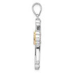 De-Ani Sterling Silver Rhodium-Plated Diamond-Cut Budded Cross with 14k Accent Pendant