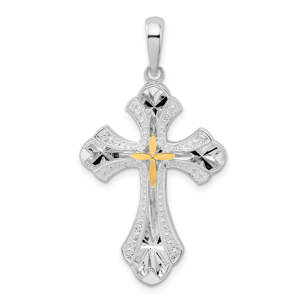 Budded Cross Pendant in Sterling Silver & 14K Gold, 29mm Diamond-Cut - Sophia Jewelers Main image