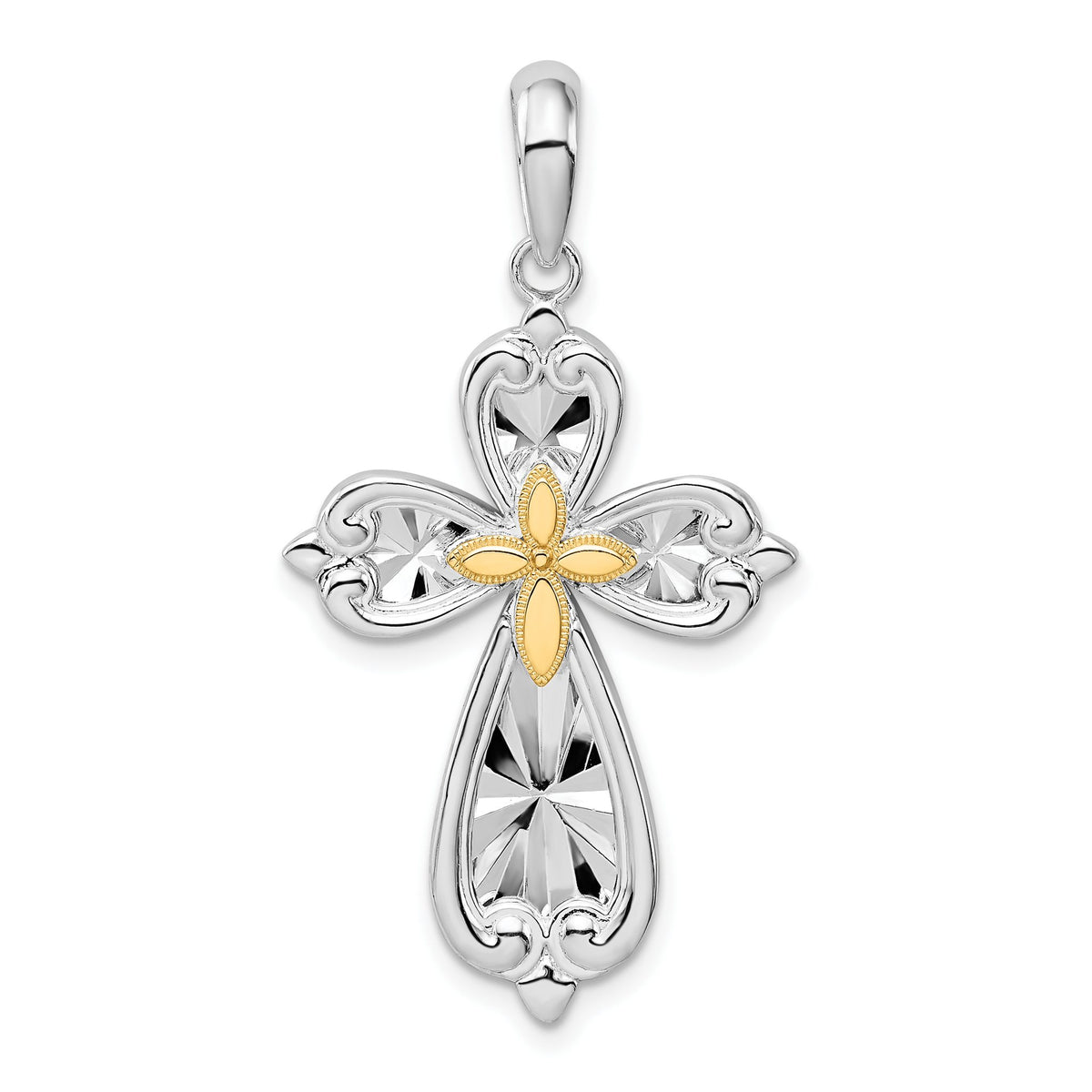 Cross Pendant in Sterling Silver & 14K Gold, 30mm Diamond-Cut - Sophia Jewelers Main image