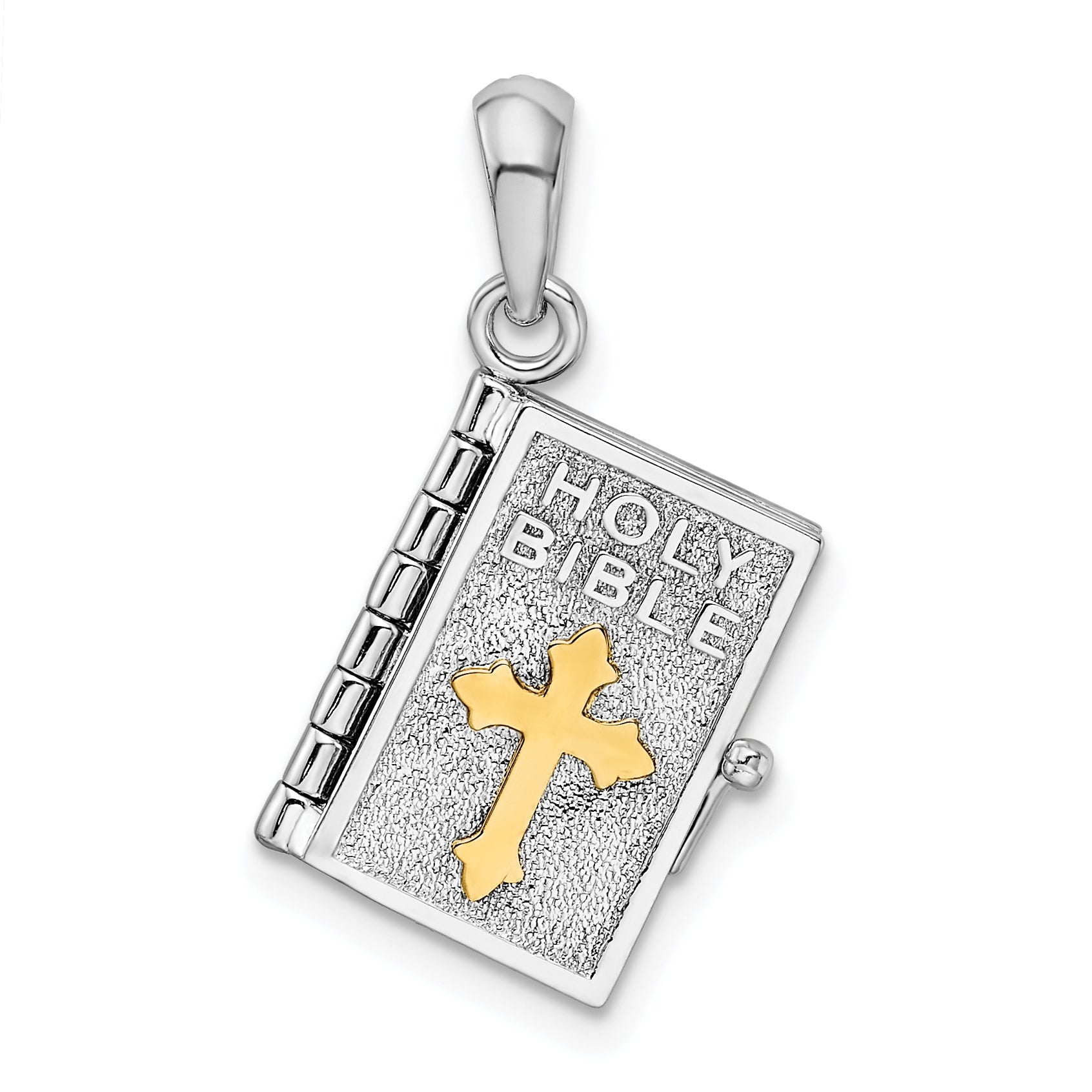 De-Ani Sterling Silver Rhodium-Plated Polished 3D Lords Prayer Holy Bible Pendant Main image