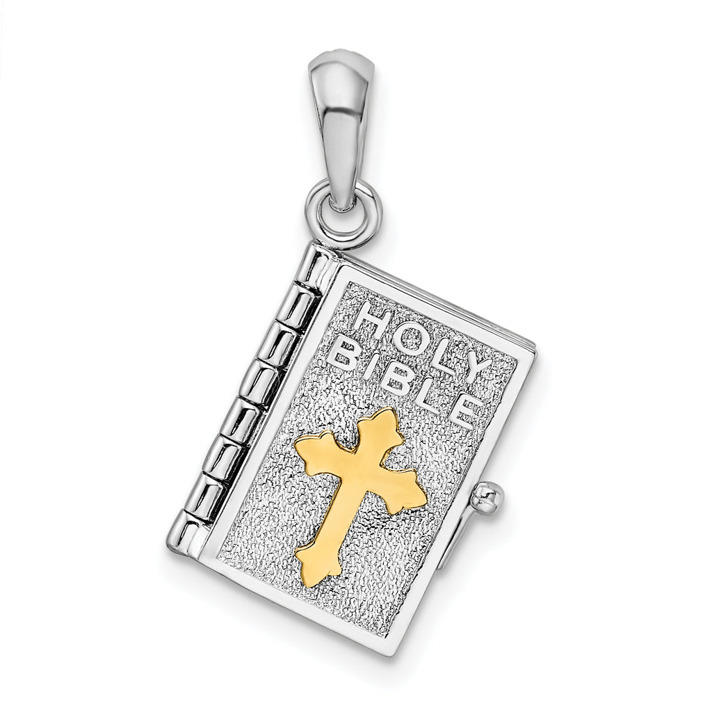 De-Ani Sterling Silver Rhodium-Plated Polished 3D Lords Prayer Holy Bible Pendant