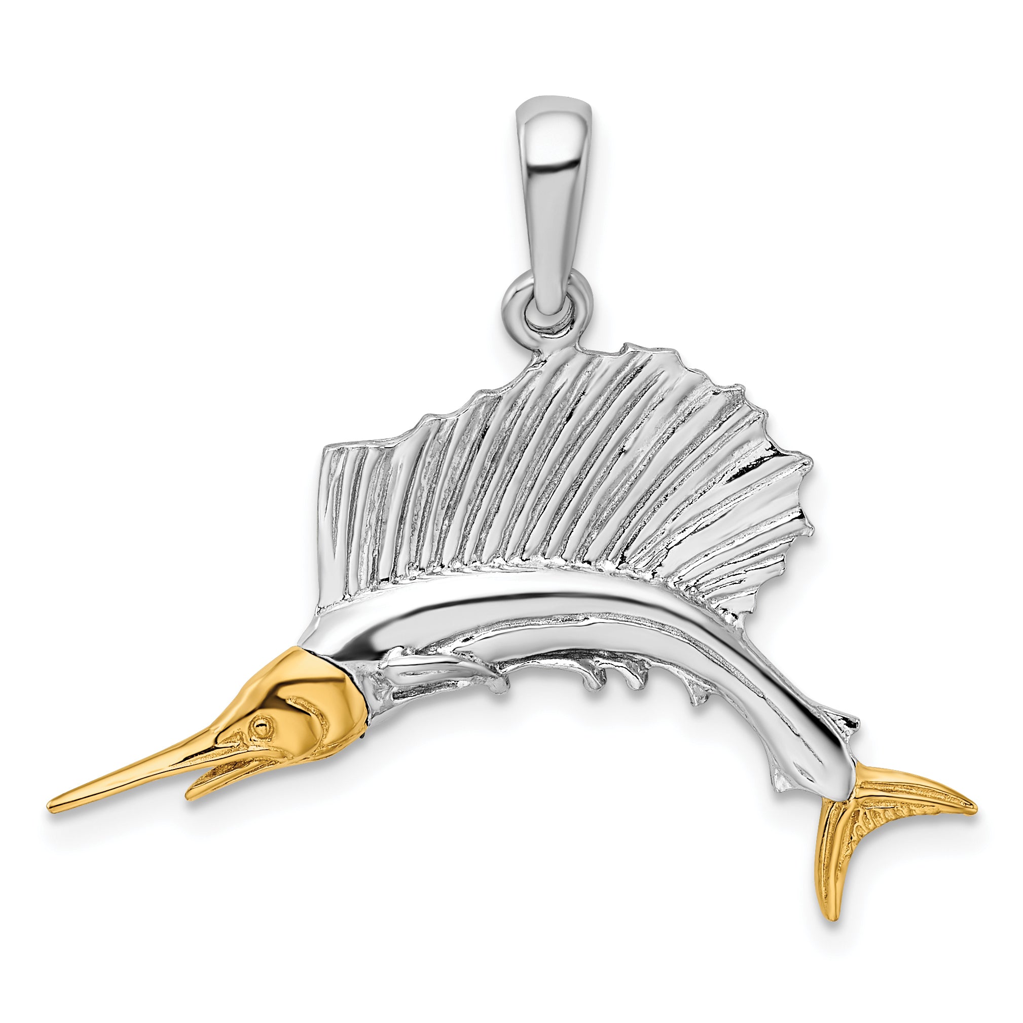 De-Ani Sterling Silver Rhodium-Plated Polished Sailfish with 14k Accents Pendant Main image
