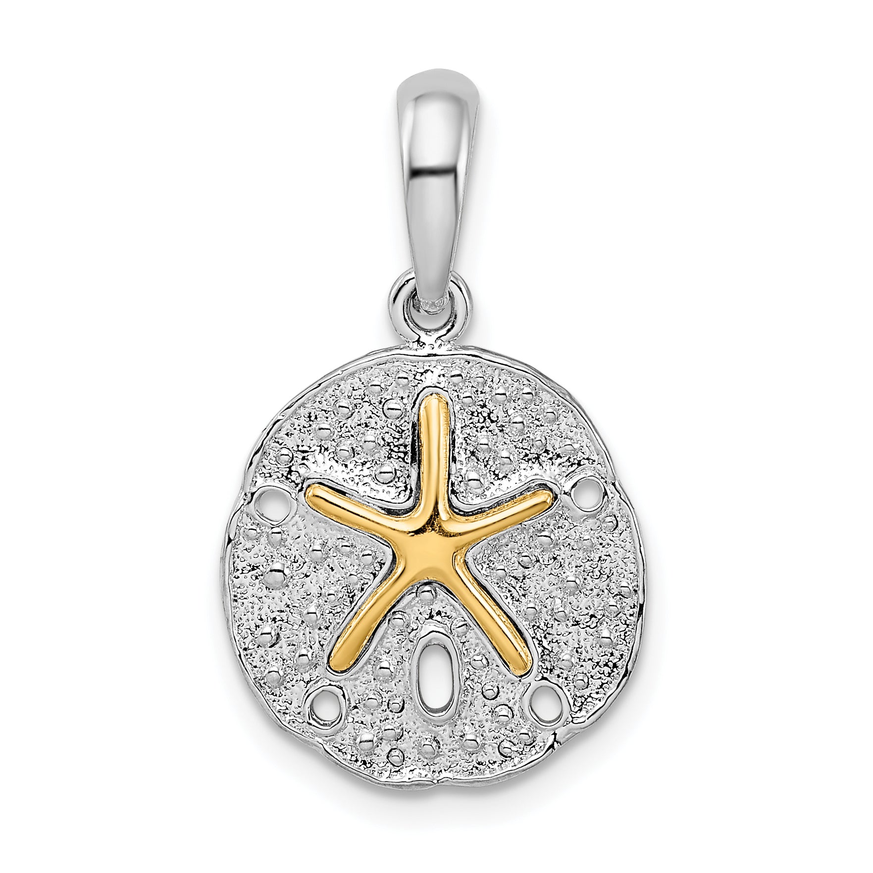 De-Ani Sterling Silver Rhodium-Plated Textured Sand Dollar with 14k Starfish Pendant Main image