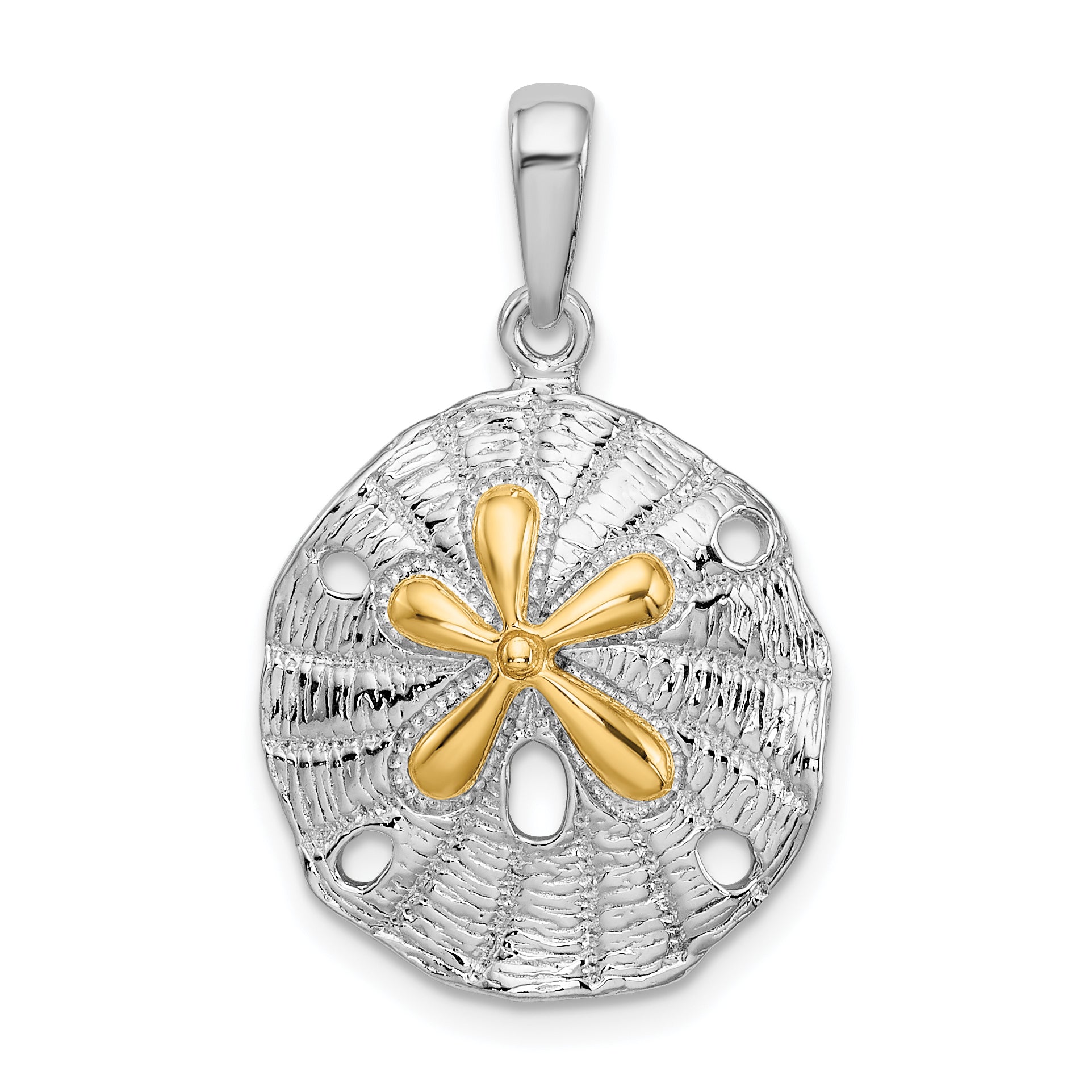 De-Ani Sterling Silver Rhodium-Plated Textured Sand Dollar with 14k Accent Pendant Main image