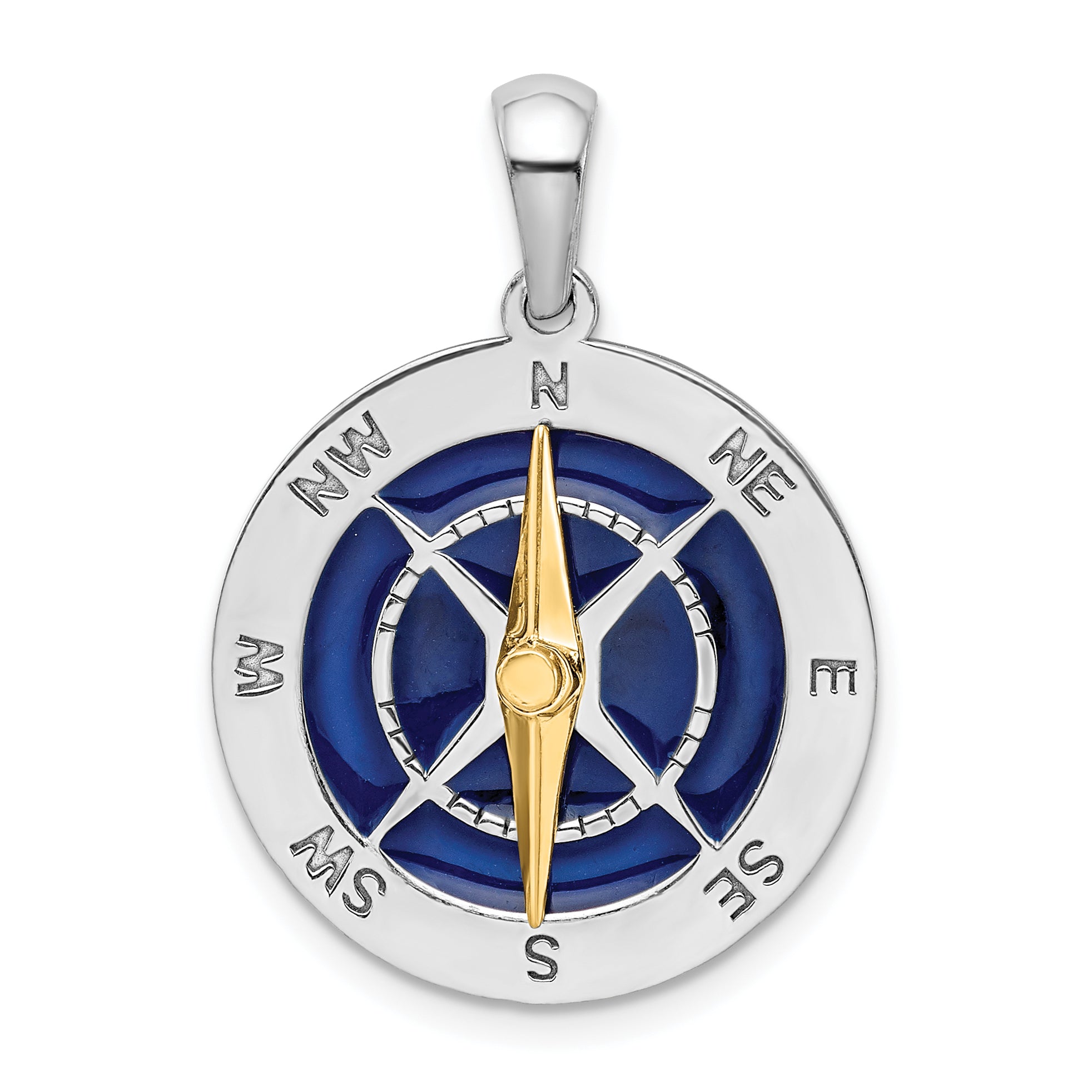 De-Ani Sterling Silver Rhodium-Plated Enameled Compass with 14k Moving Needle Pendant Main image