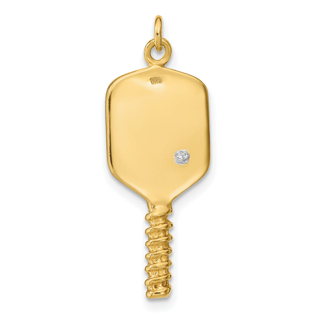 Sterling Silver Gold-tone and Enamel Pickleball Charm
