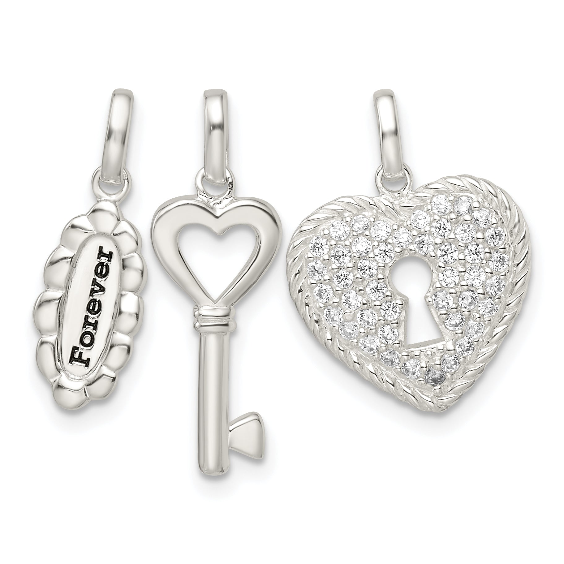 Sterling Silver Antiqued CZ 3 Piece Forever Pendant Set Main image
