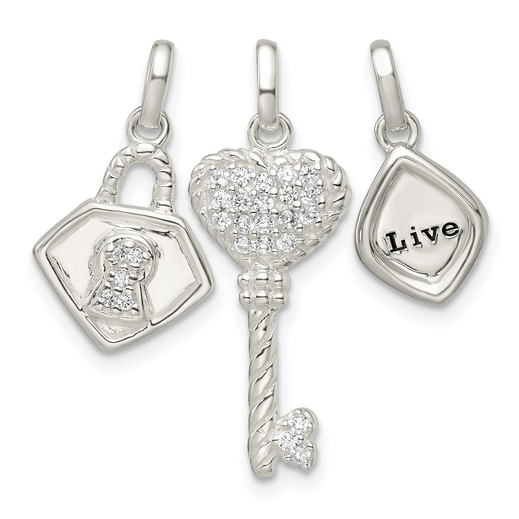 Sterling Silver Antiqued CZ 3 Piece LIVE Pendant Set Main image