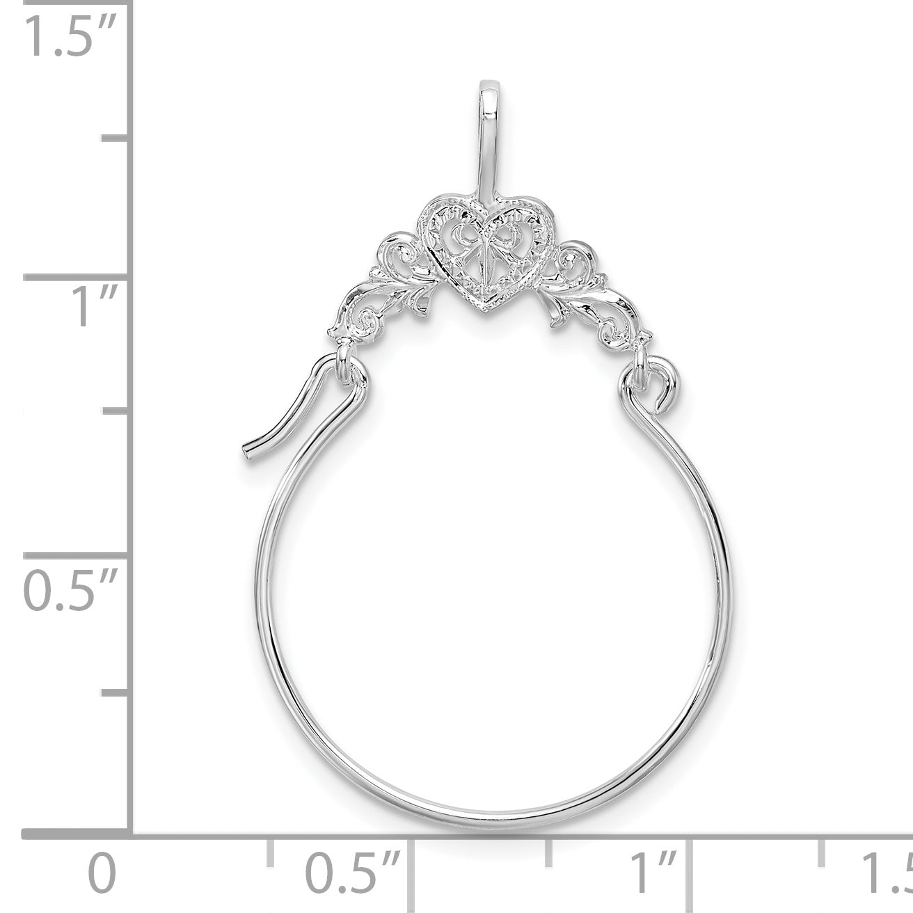 De-Ani Sterling Silver Rhodium-plated Polished Heart with Scroll Charm Holder Secondary image