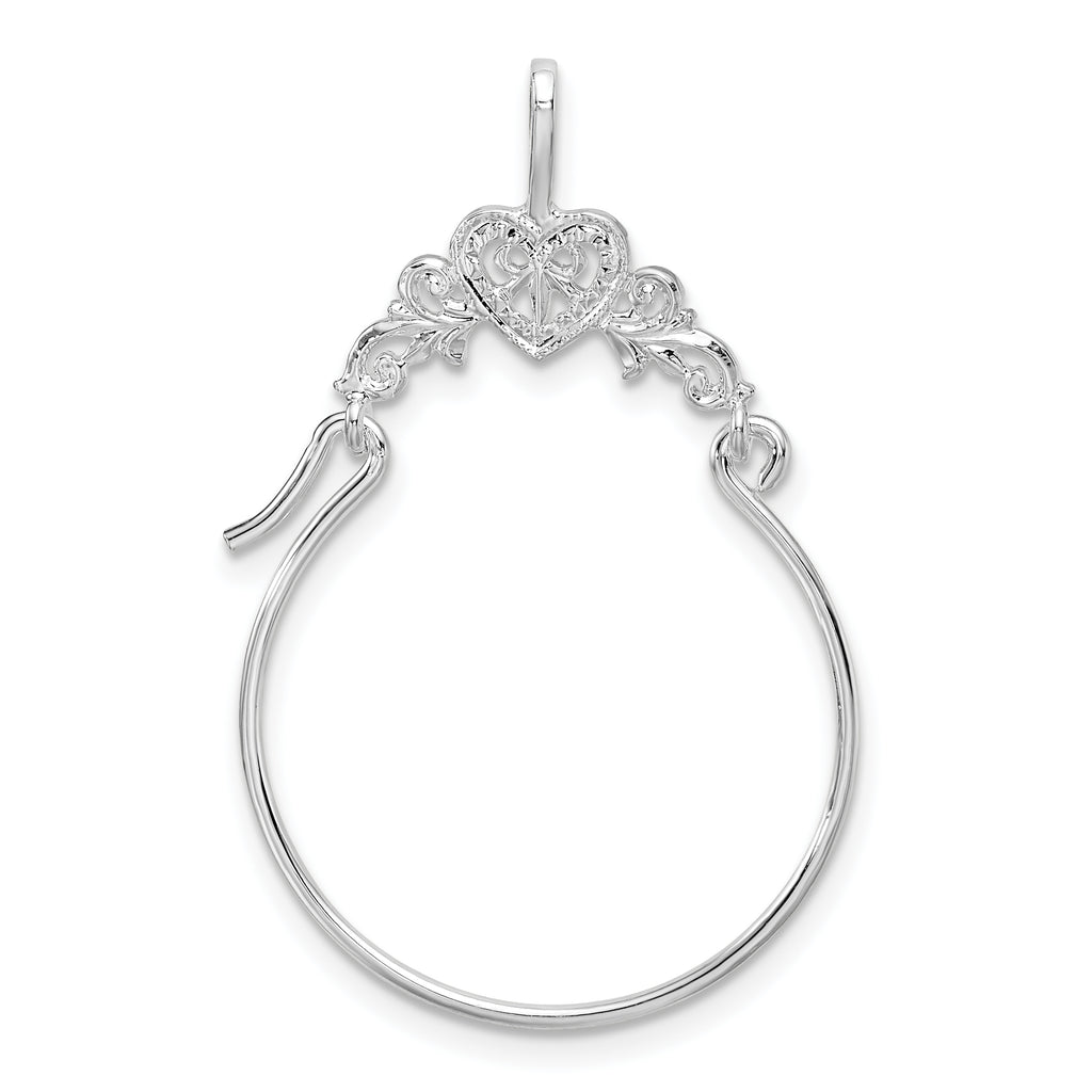 De-Ani Sterling Silver Rhodium-plated Polished Heart with Scroll Charm Holder