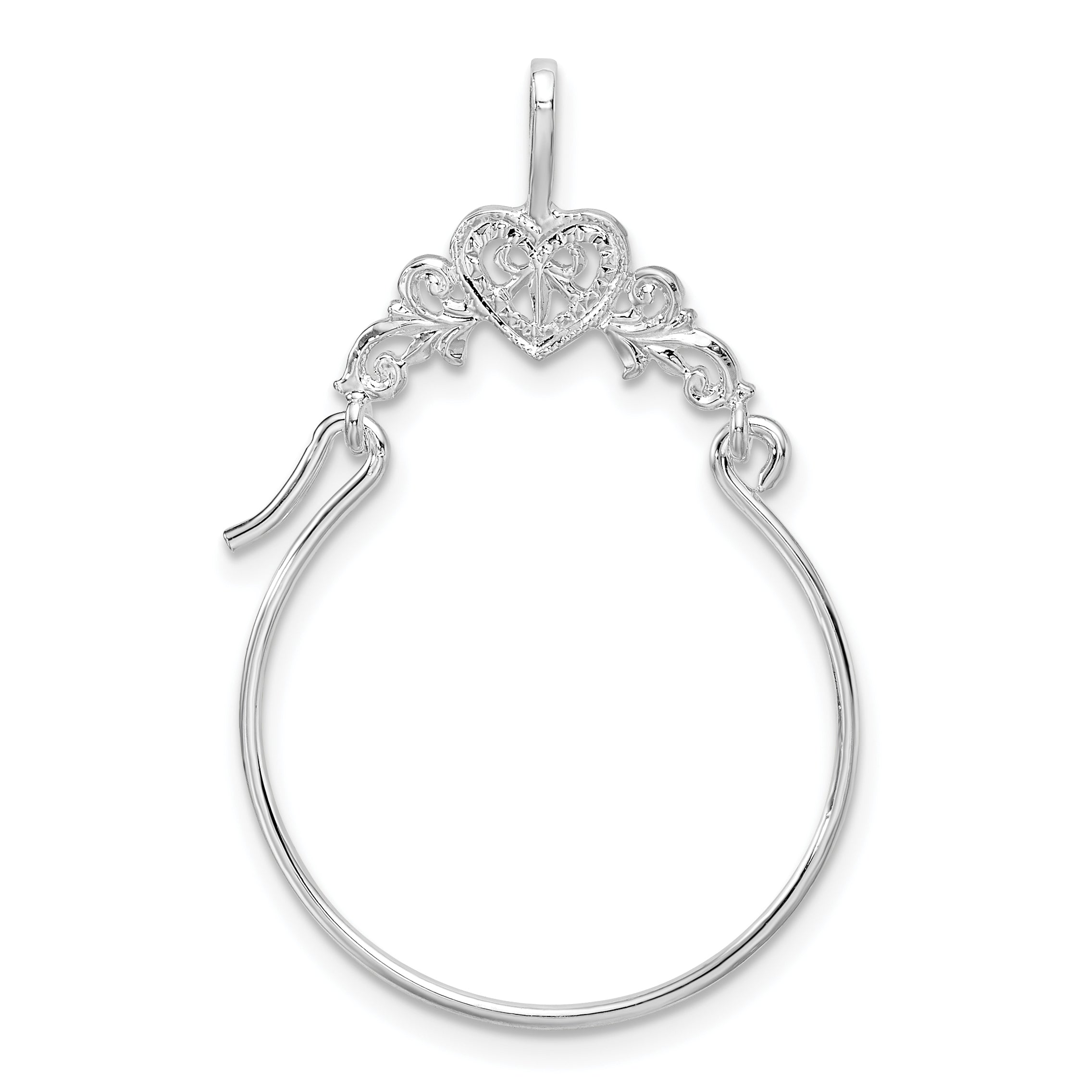 De-Ani Sterling Silver Rhodium-plated Polished Heart with Scroll Charm Holder