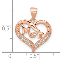 Sterling Silver Rose Tone CZ Mom Heart Pendant