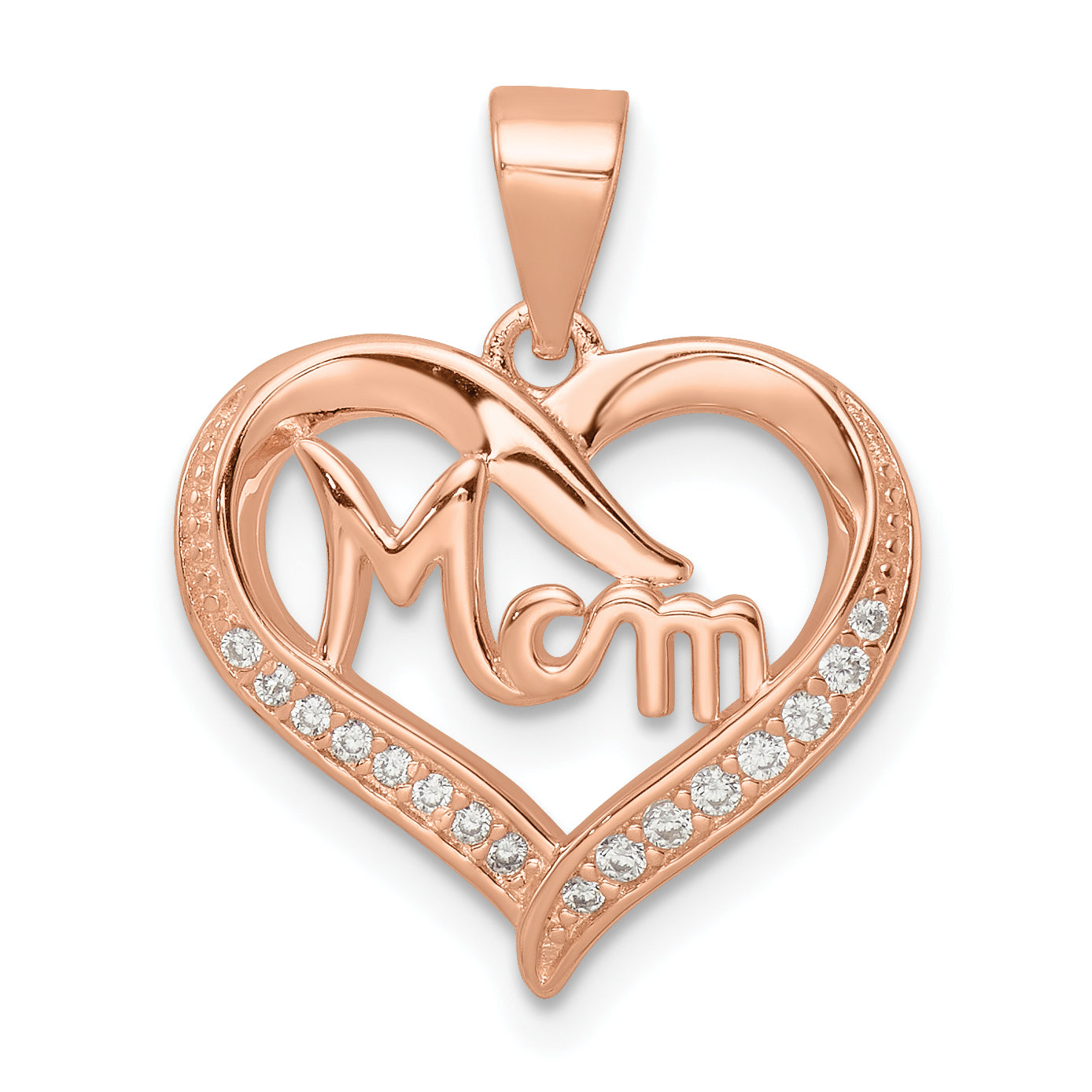 Sterling Silver Rose Tone CZ Mom Heart Pendant Main image