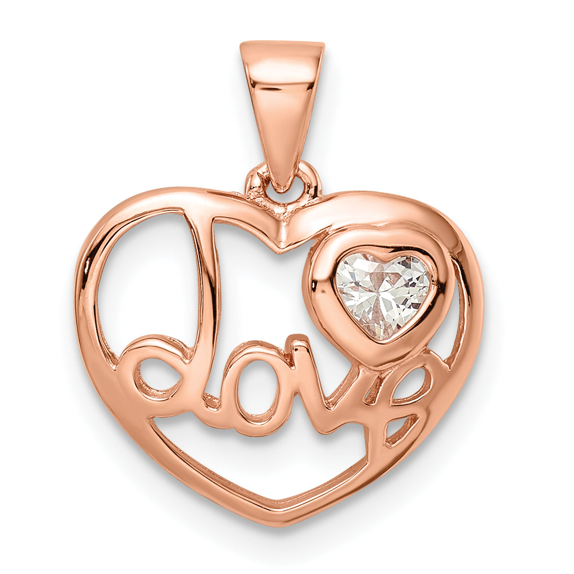 Sterling Silver Rose Tone CZ Love Heart Pendant Main image