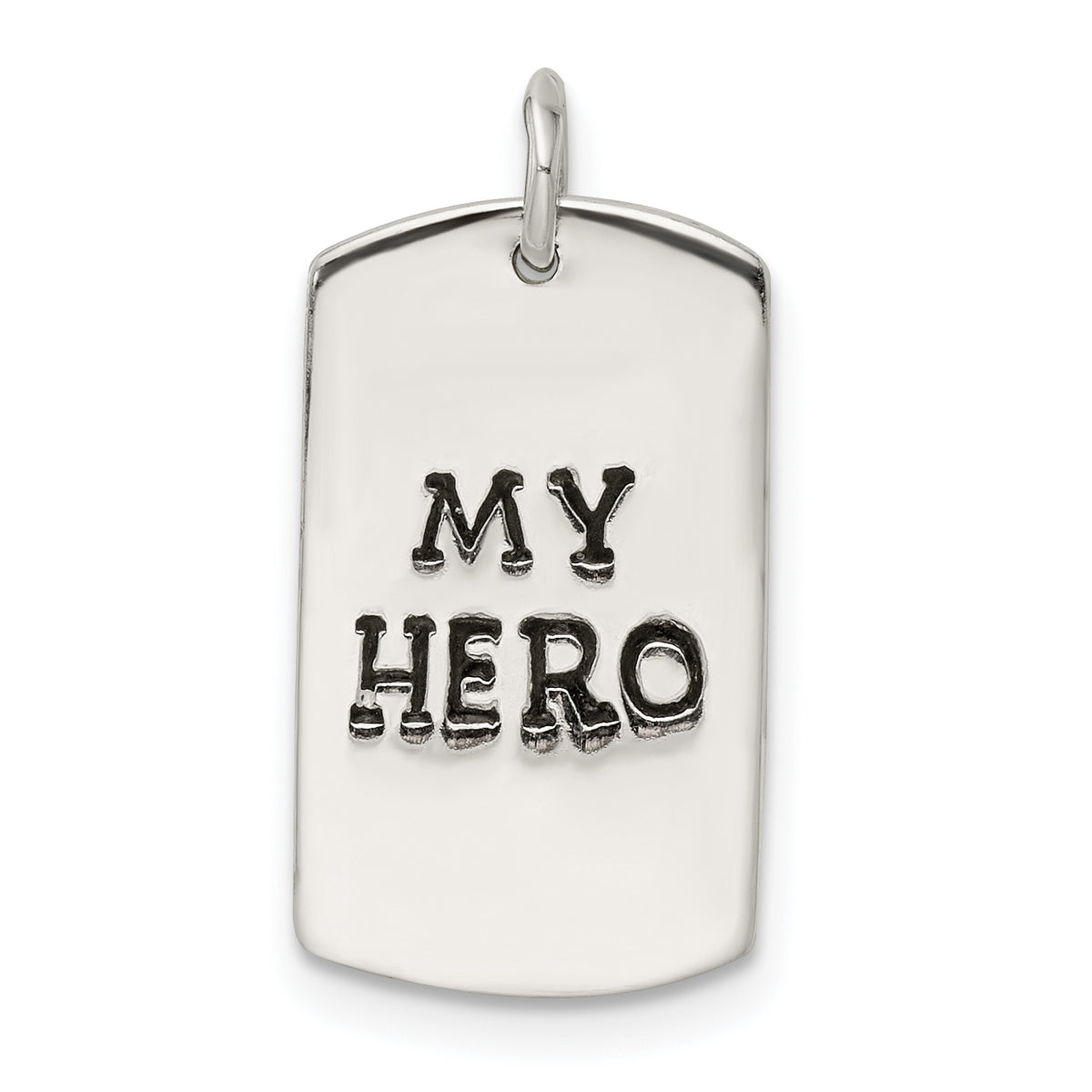 Sterling Silver Polished My Hero Dog Tag Pendant