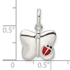 Sterling Silver Polished Enameled Butterfly w/Ladybug Pendant