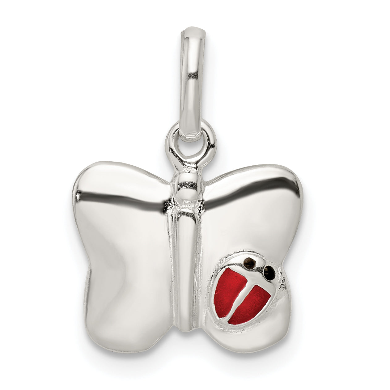 Sterling Silver Polished Enameled Butterfly w/Ladybug Pendant Main image