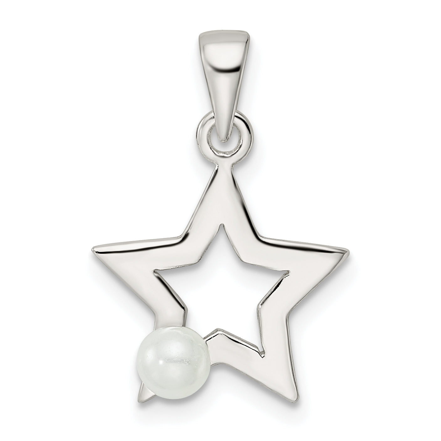 Sterling Silver Rhodium-plated Polished Imitation Pearl Star Pendant Main image