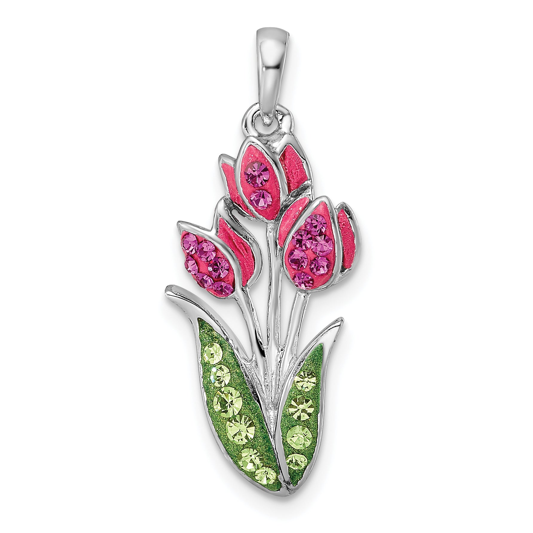 Sterling Silver Rhodium-plated Preciosa Crystal Tulips Pendant Main image