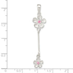 Sterling Silver Brush & Polished Pink CZ Flower Dangle Pendant