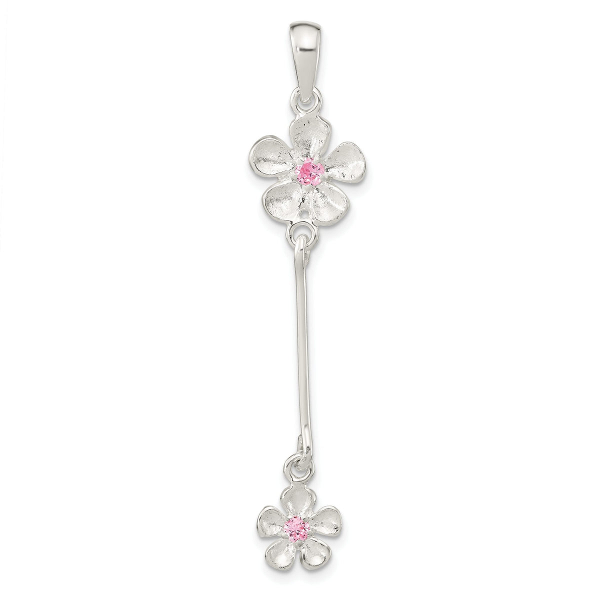 Pink Cubic Zirconia Flower Dangle Pendant in Sterling Silver, 52mm - Sophia Jewelers Main image