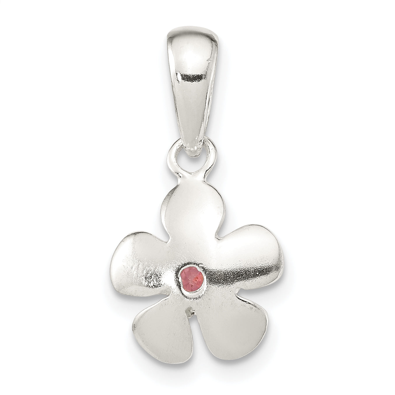 Sterling Silver Brushed & Polished Pink CZ Flower Pendant