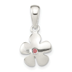 Sterling Silver Brushed & Polished Pink CZ Flower Pendant