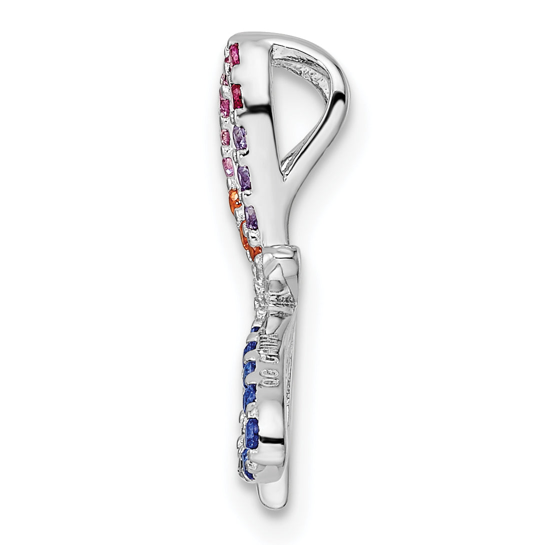 Sterling Silver Rhodium-plated Multicolor CZ Dragonfly Chain Slide Secondary image