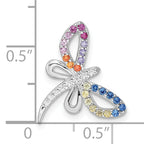 Sterling Silver Rhodium-plated Multicolor CZ Dragonfly Chain Slide