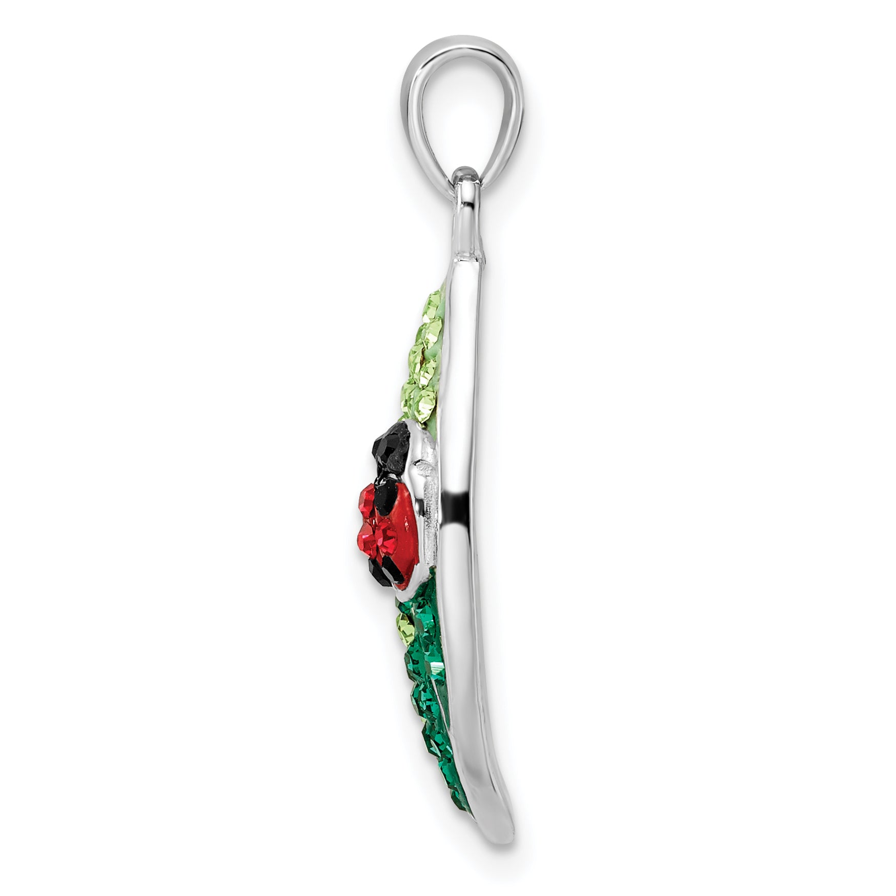 Sterling Silver Rhodium-plated Preciosa Crystal Leaf w/Ladybug Pendant Secondary image