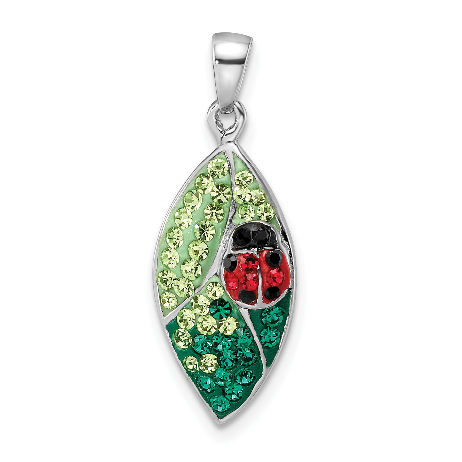 Sterling Silver Rhodium-plated Preciosa Crystal Leaf w/Ladybug Pendant Main image