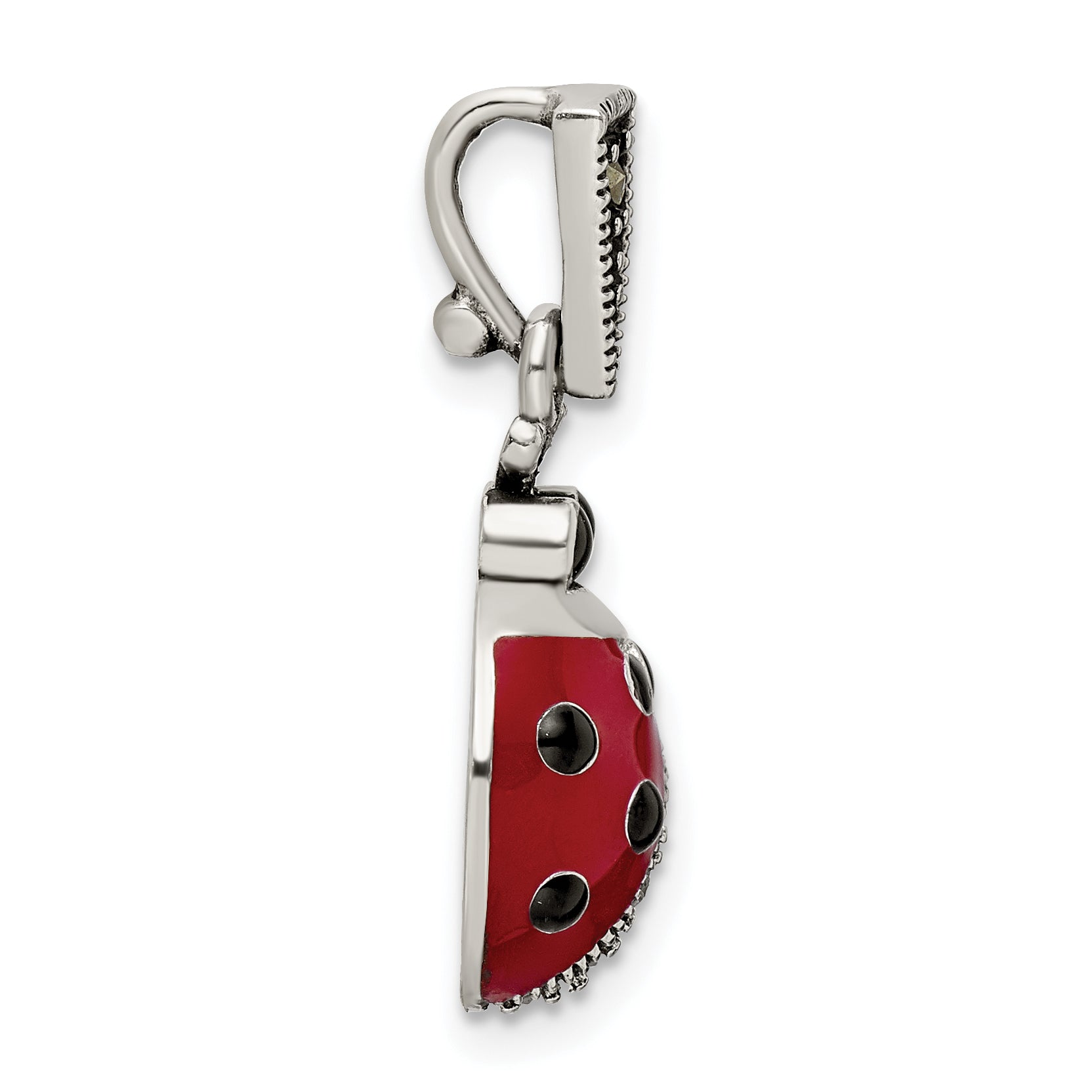 Sterling Silver Antiqued Marcasite Enameled Ladybug Pendant Secondary image