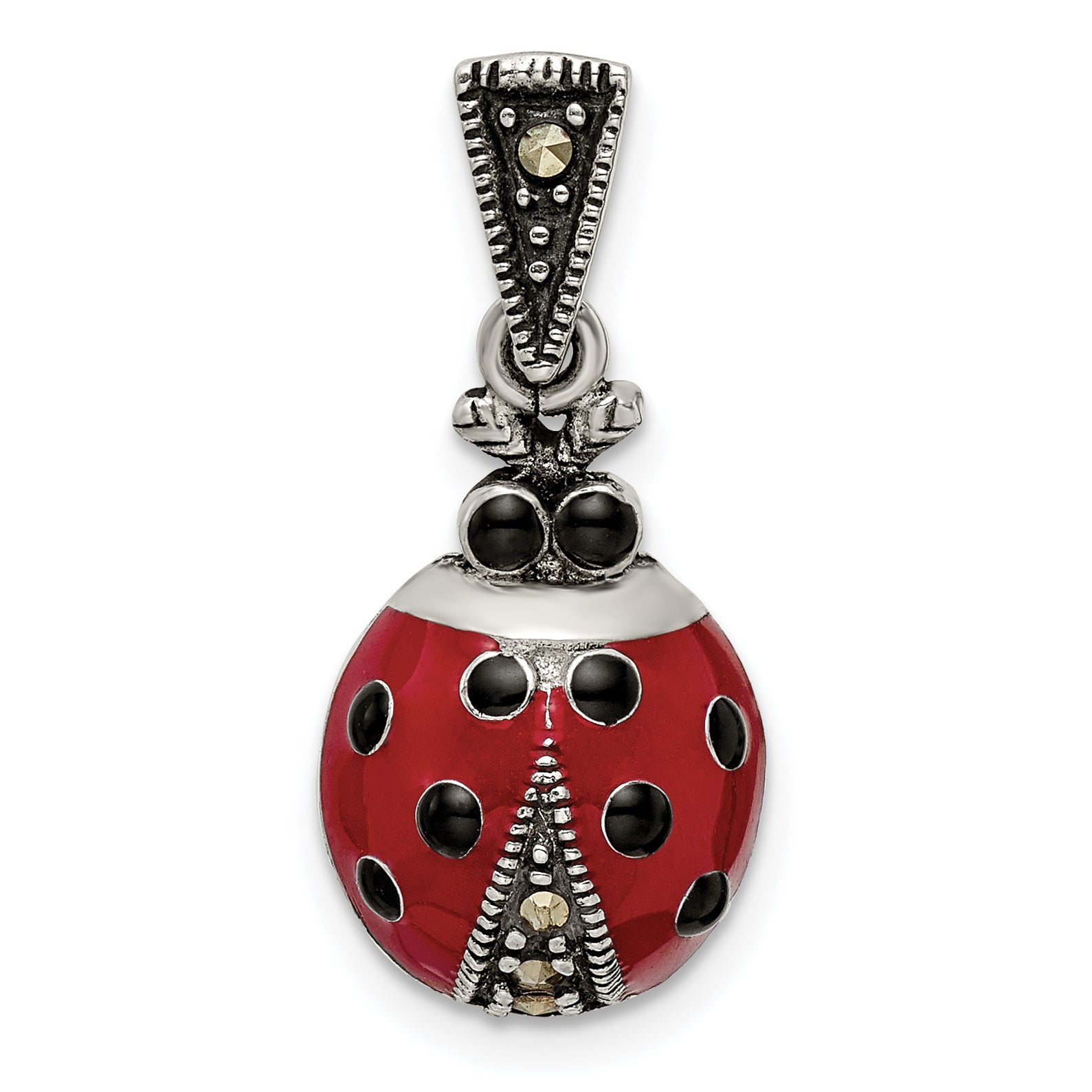 Sterling Silver Antiqued Marcasite Enameled Ladybug Pendant Main image