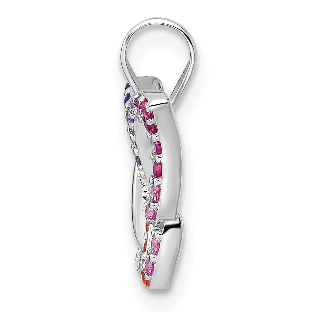 Sterling Silver Rhodium-plated Multicolor CZ Butterfly Pendant Secondary image