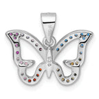 Sterling Silver Rhodium-plated Multicolor CZ Butterfly Pendant