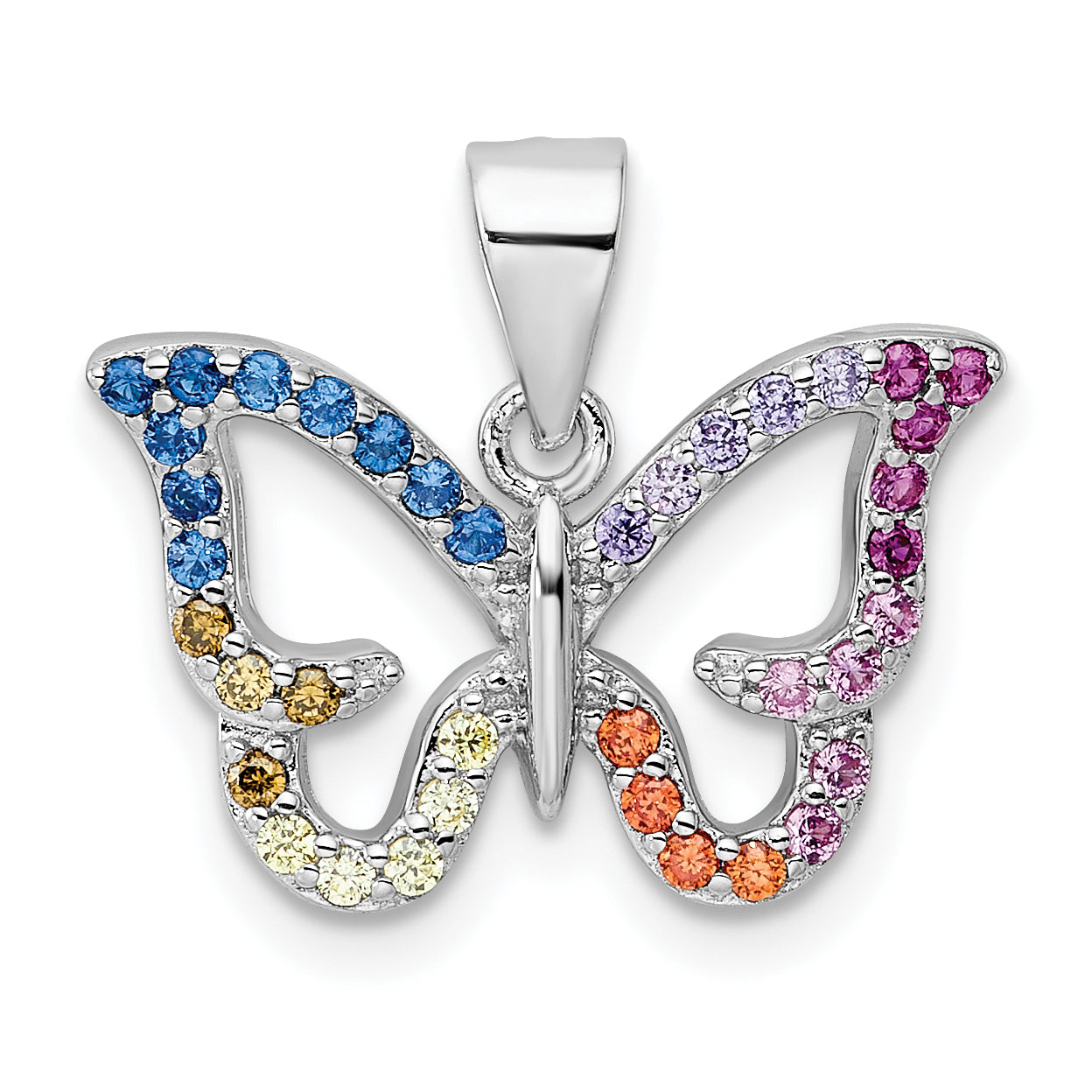 Sterling Silver Rhodium-plated Multicolor CZ Butterfly Pendant Main image