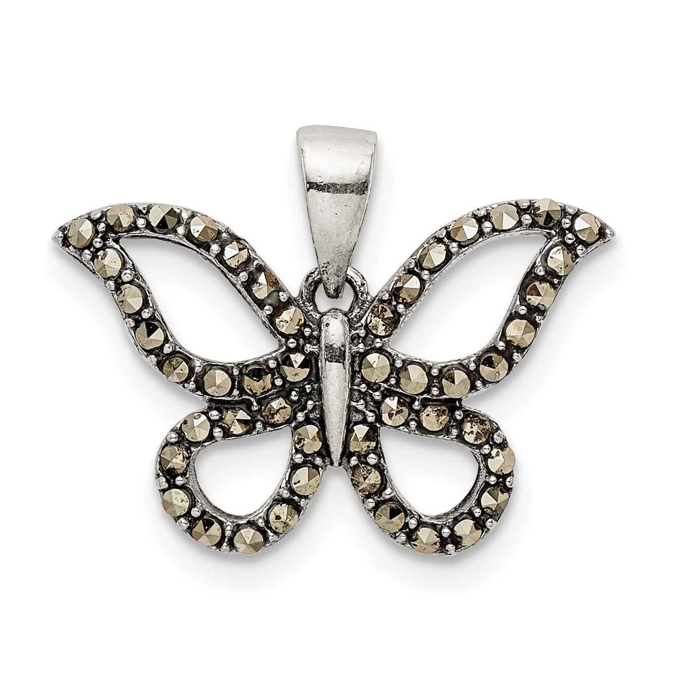 Sterling Silver Antiqued Polished Marcasite Butterfly Pendant Main image