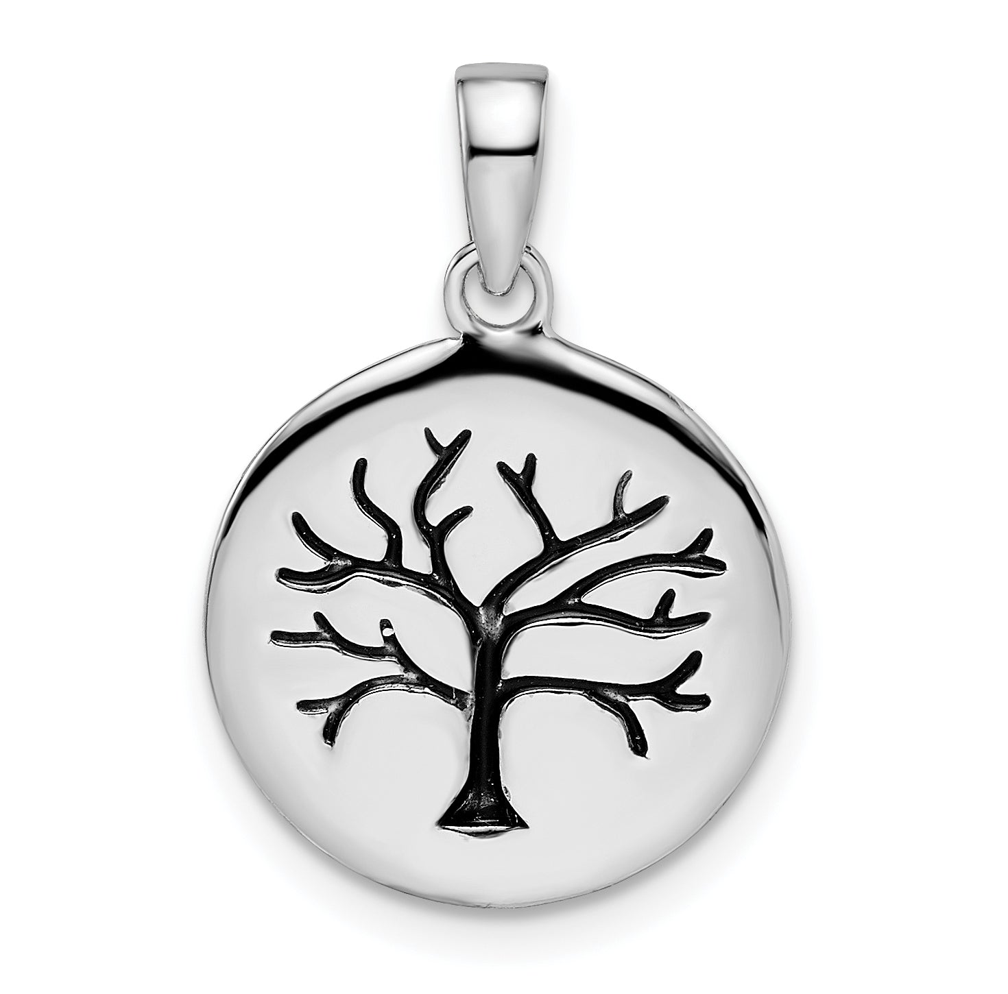 Sterling Silver Rhodium-plated Oxidized Circle Tree Pendant Main image
