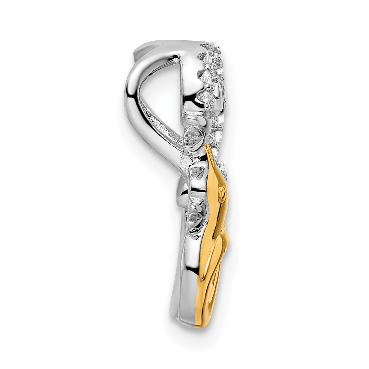Sterling Silver Rhodium-plated CZ Gold-tone Duck Slide Secondary image