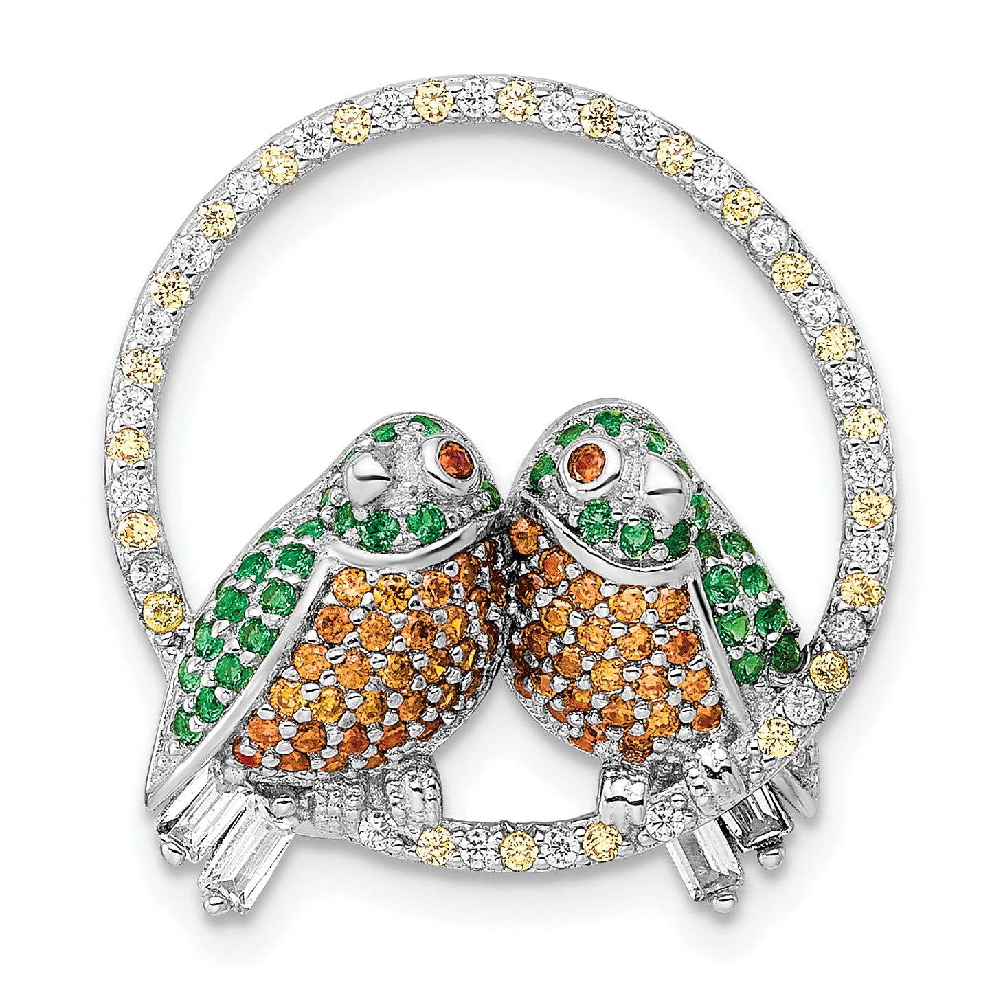 Sterling Silver Rhodium-plated CZ Birds on Perch Chain Slide Main image