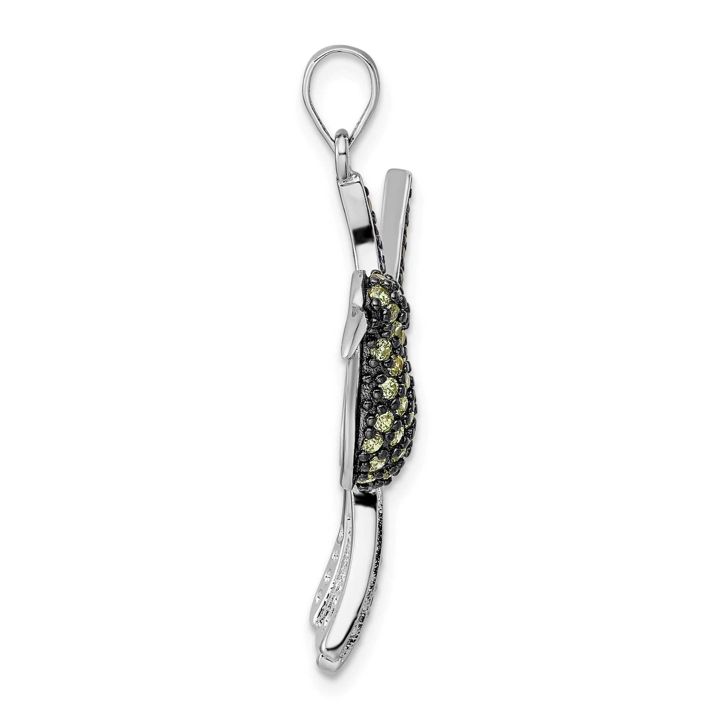 Sterling Silver Blk/White RH-plated Multicolor CZ Hummingbird Pendant Secondary image