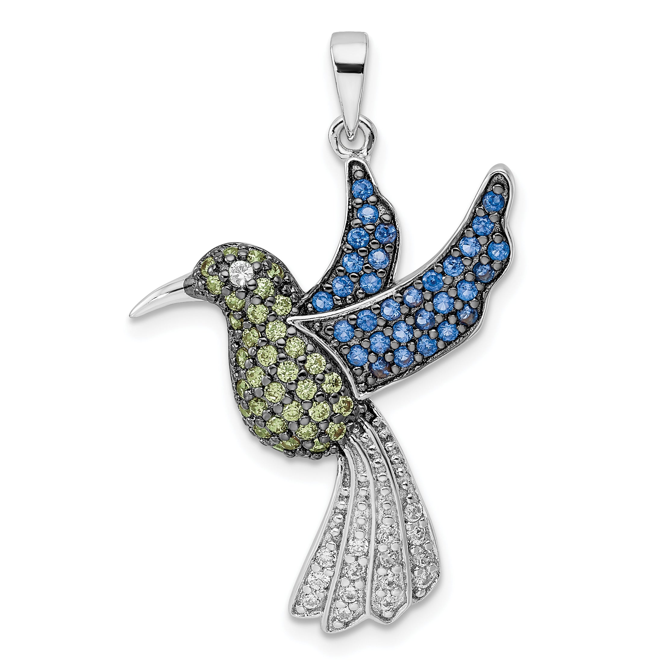 Sterling Silver Blk/White RH-plated Multicolor CZ Hummingbird Pendant Main image