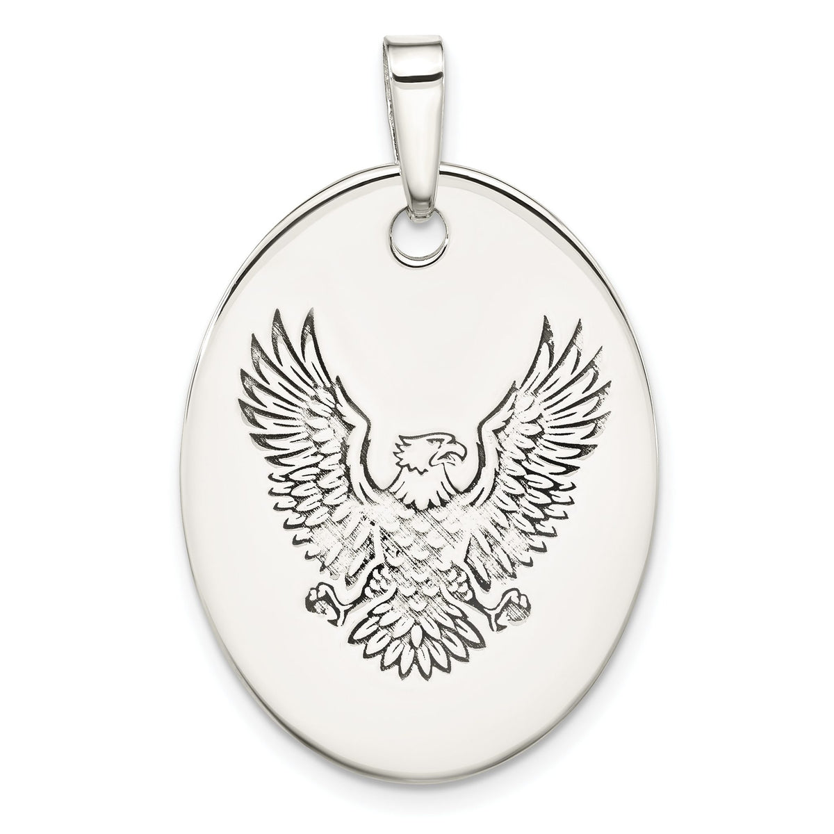 Eagle Oval Pendant in Sterling Silver, 37mm Antiqued - Sophia Jewelers Main image