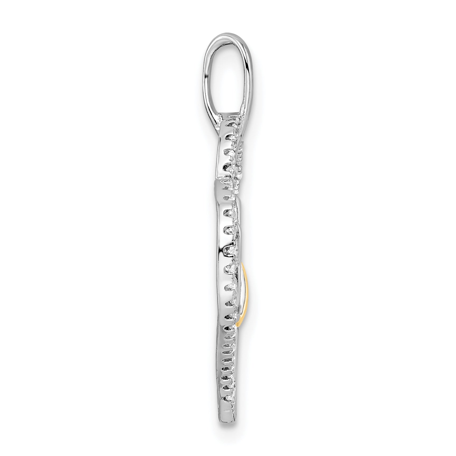 Sterling Silver Rhodium-plated Gold-tone CZ Cat in Heart Pendant Secondary image