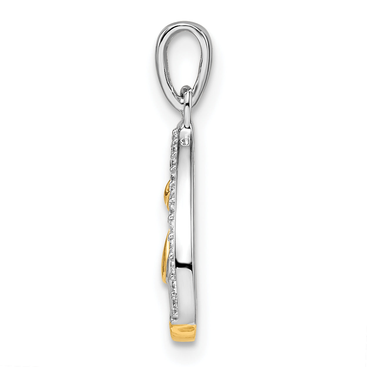 Sterling Silver RH-plated & Gold-plated CZ Heart w/Two Cats Pendant Secondary image