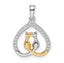 Sterling Silver RH-plated & Gold-plated CZ Heart w/Two Cats Pendant