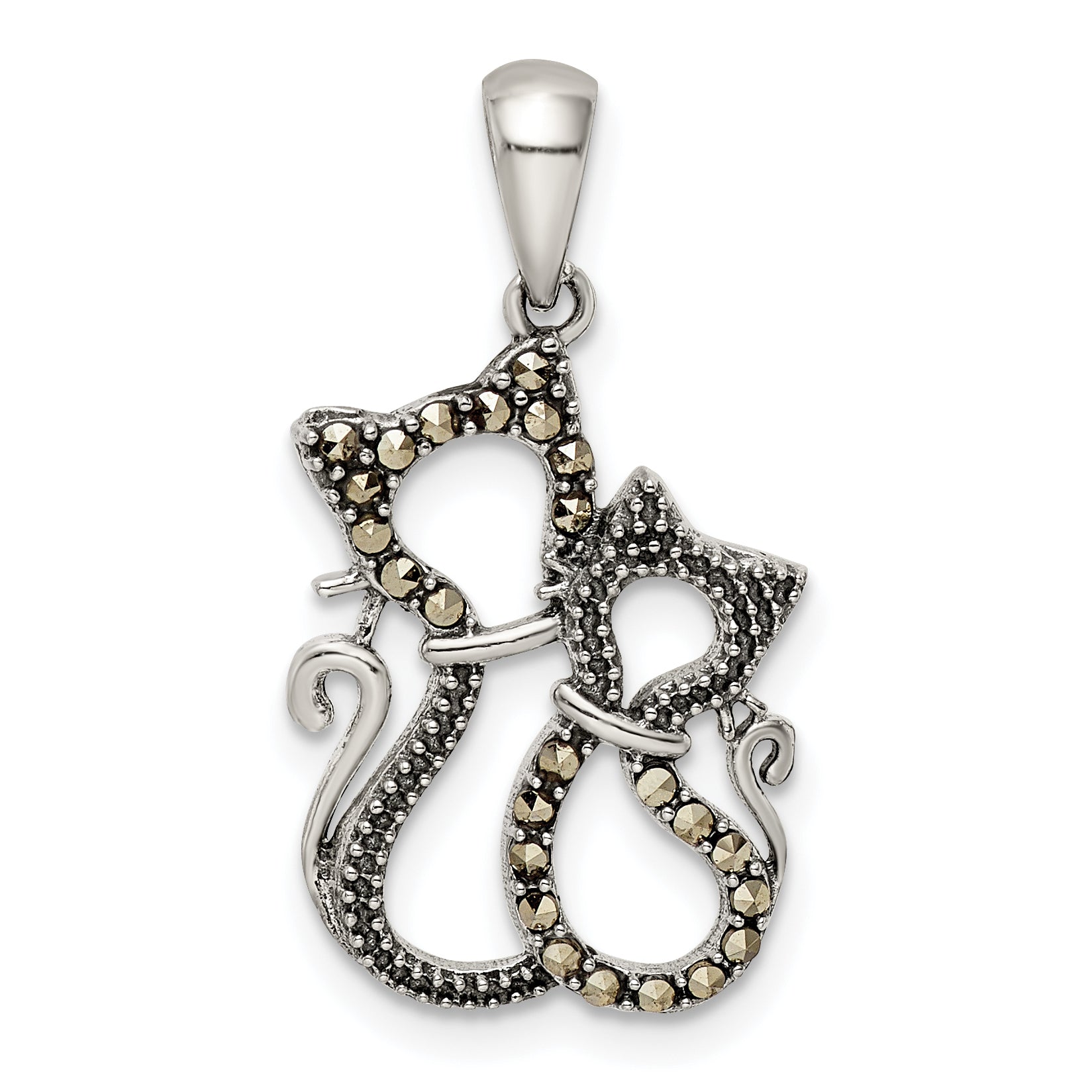 Sterling Silver Antiqued Polished Marcasite Cats Pendant Main image